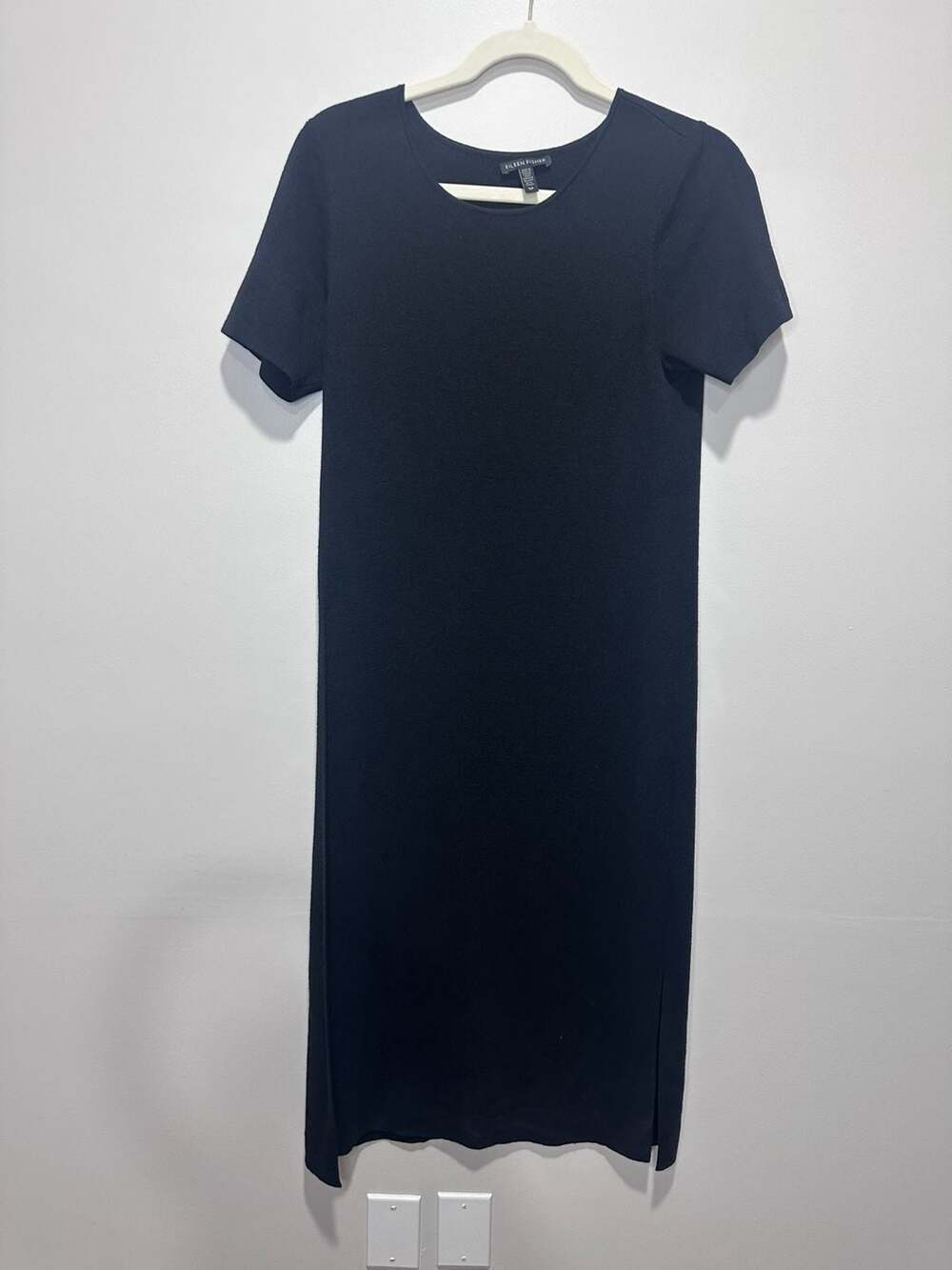Eileen Fisher Short Sleeve 100% Wool Knit Maxi Dress with Side Slits